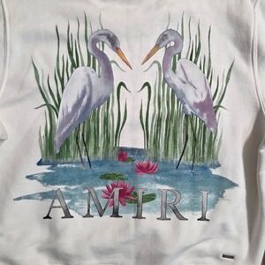NEW Amiri Heron Sweatshirt White Cotton Graphic Crew Neck XS